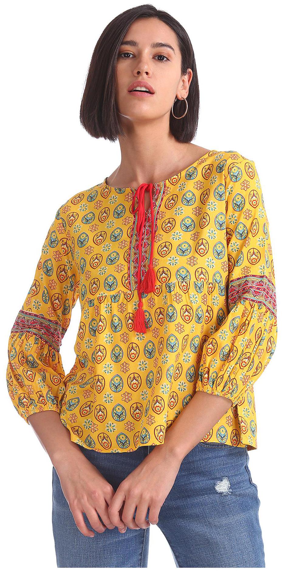 

Bronz Women Printed Regular top - Yellow