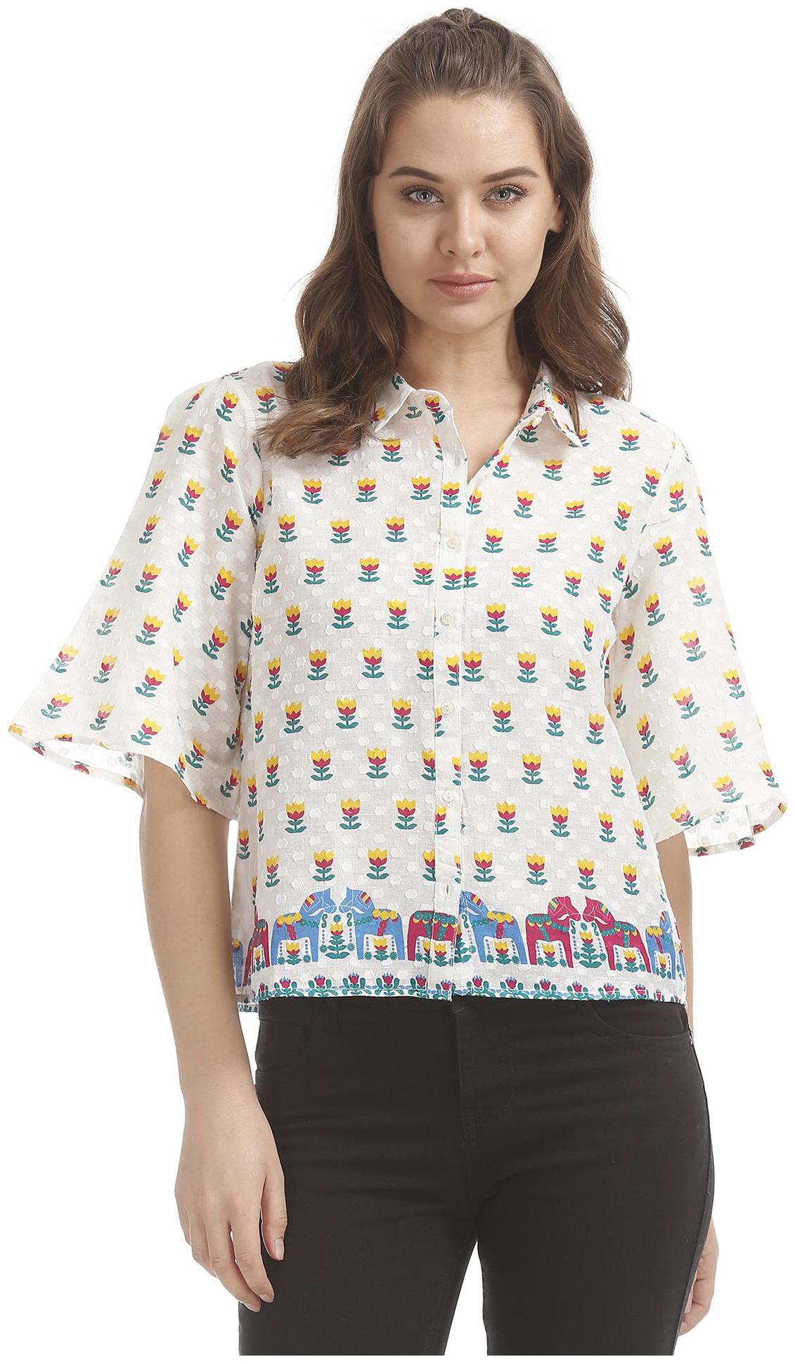 

Bronz Women White Printed Regular Fit Shirt