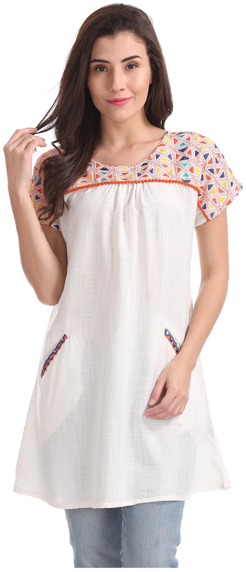 

Bronz Women Embroidered Regular tunic - White