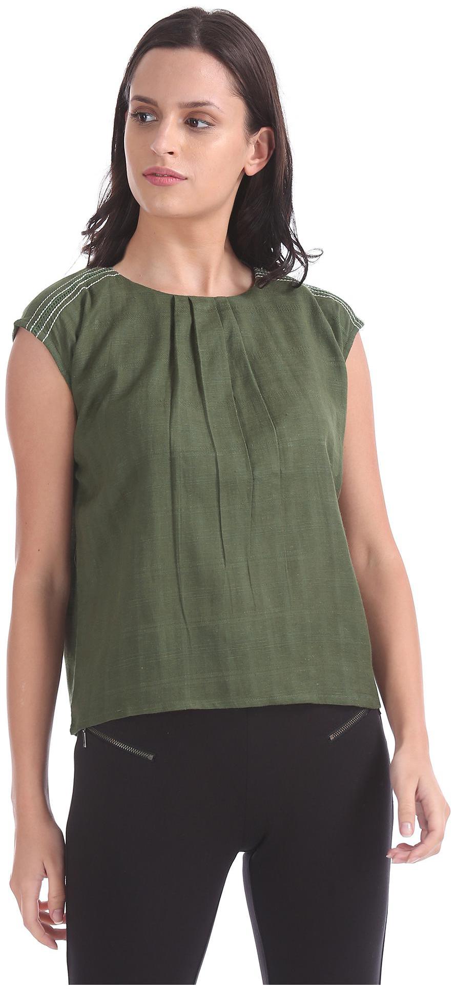 

Bronz Women Self design Regular top - Green