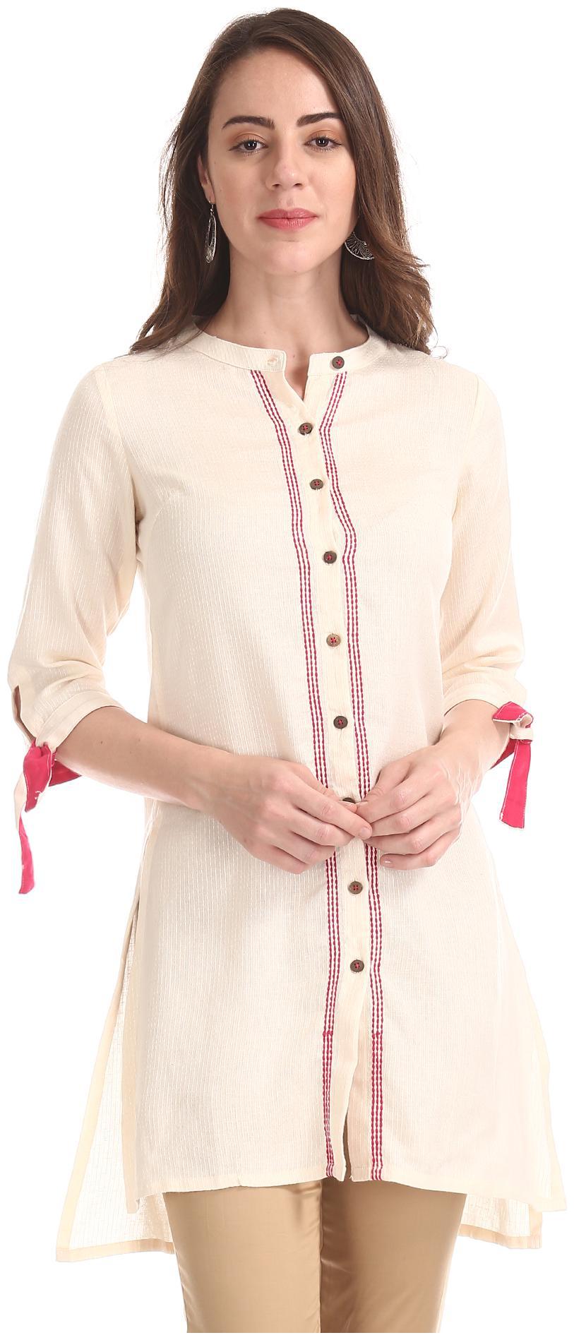 

Bronz Women Self design Regular tunic - White