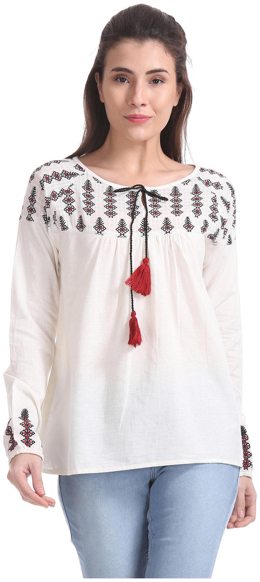 

Bronz Women Embroidered Regular top - White