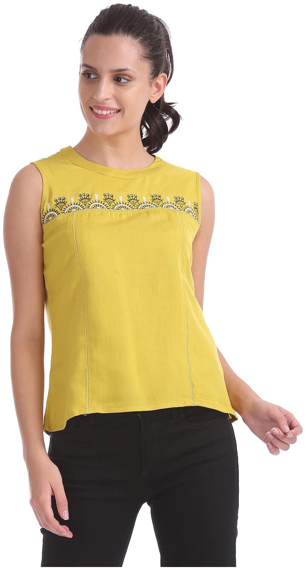 

Bronz Women Embroidered Regular top - Yellow