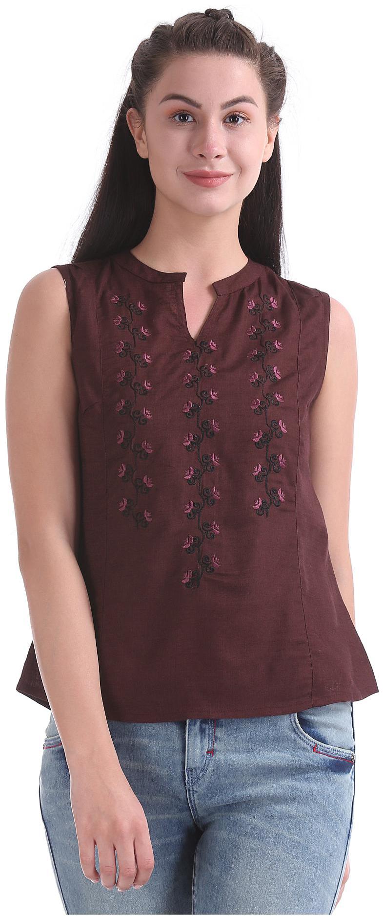 

Bronz Women Embroidered Regular top - Purple