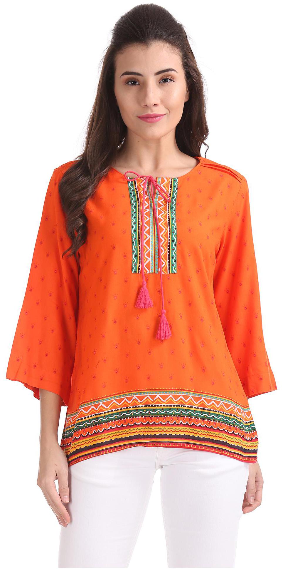 

Bronz Women Printed Regular top - Orange