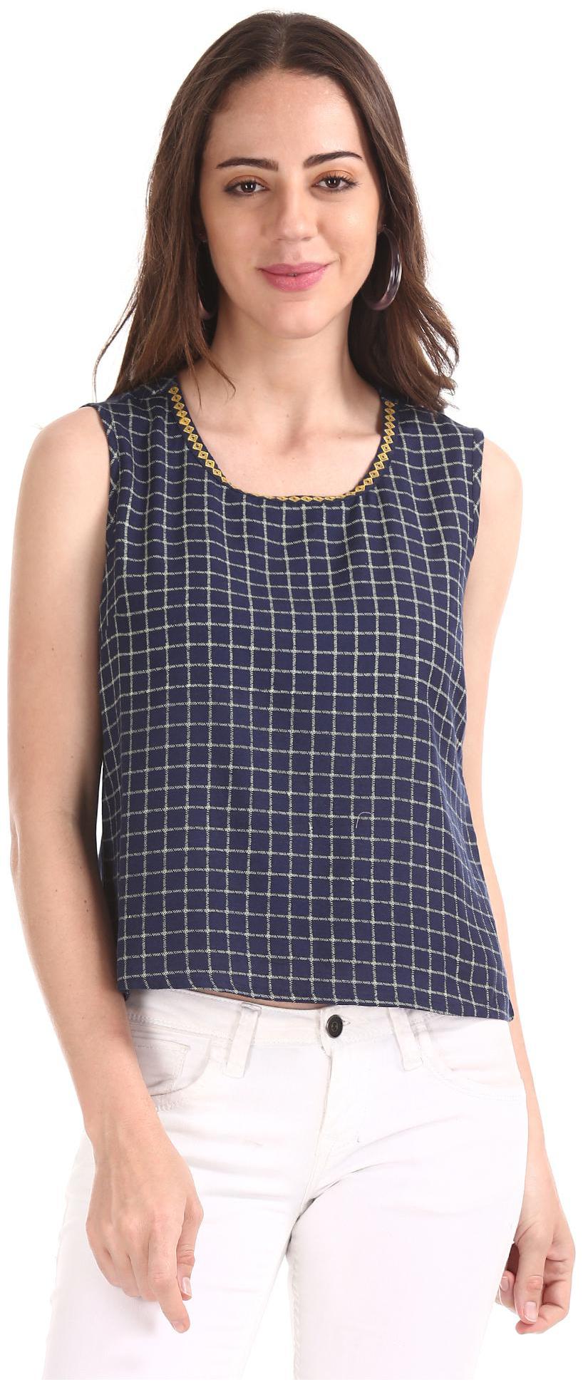 

Bronz Women Checked Regular top - Blue