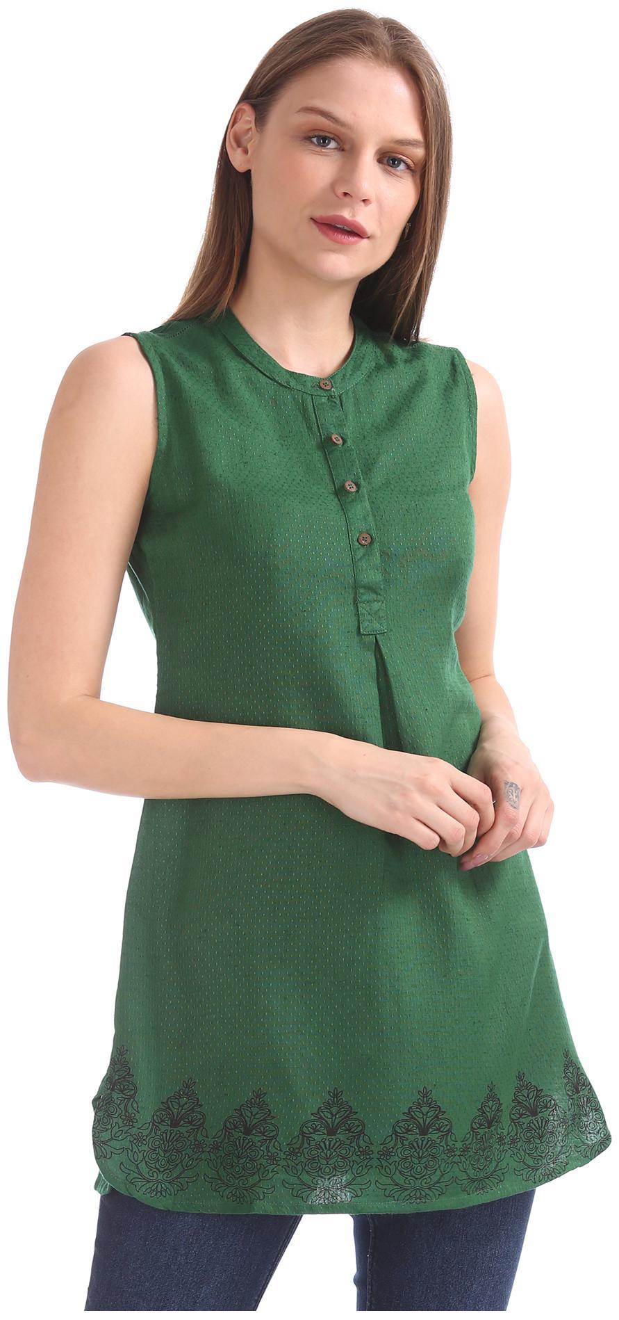 

Bronz Women Self design Regular tunic - Green