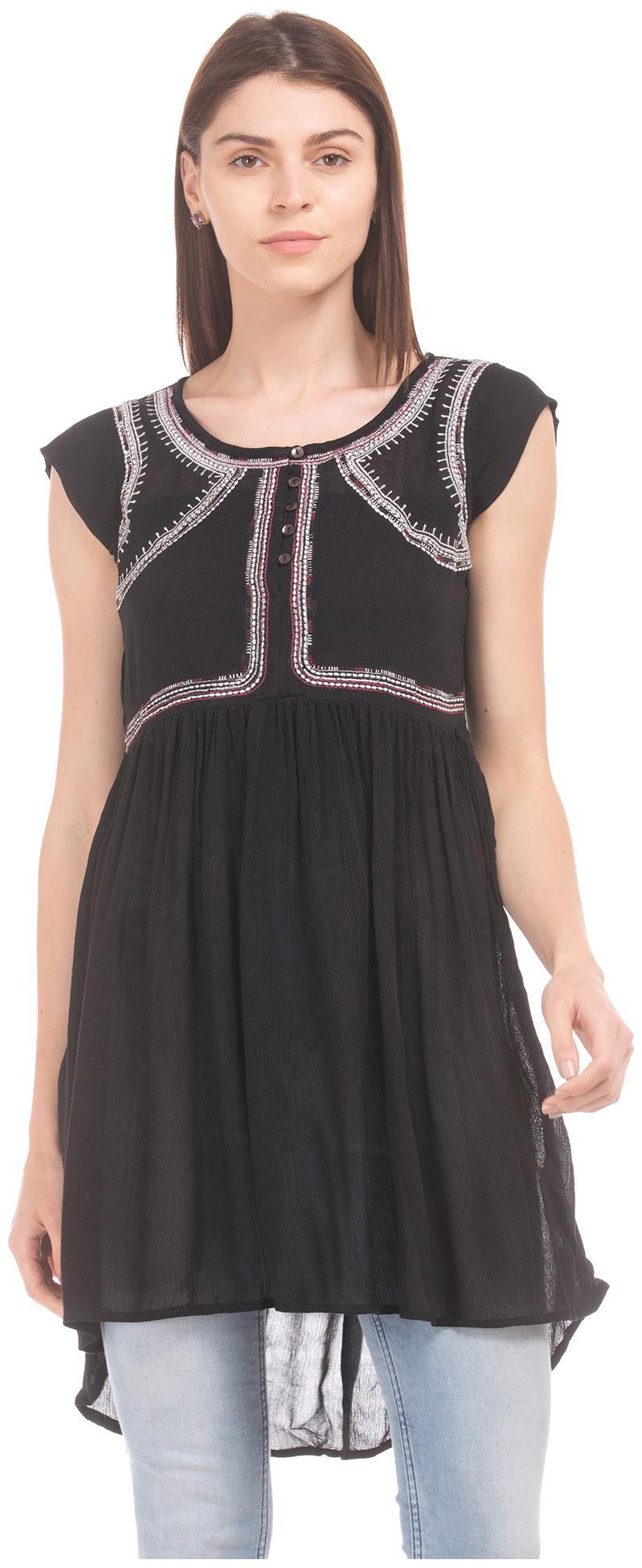 

Bronz Women Embroidered Regular tunic - Black