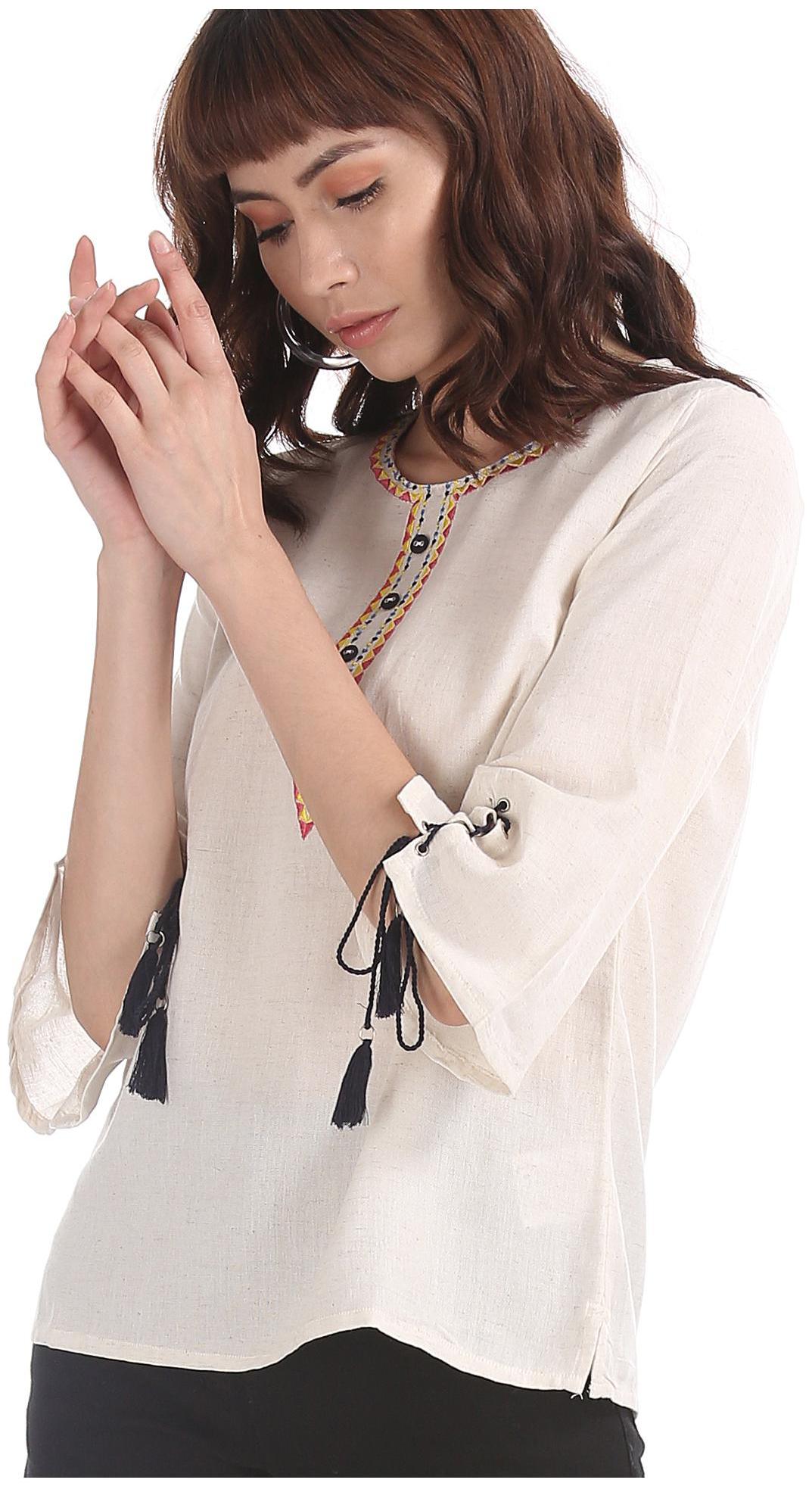 

Bronz Women Embroidered Regular top - White