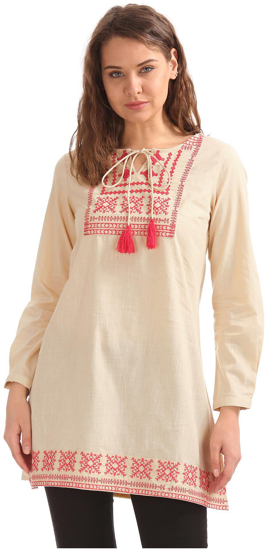 

Bronz Women Embroidered Regular tunic - Beige