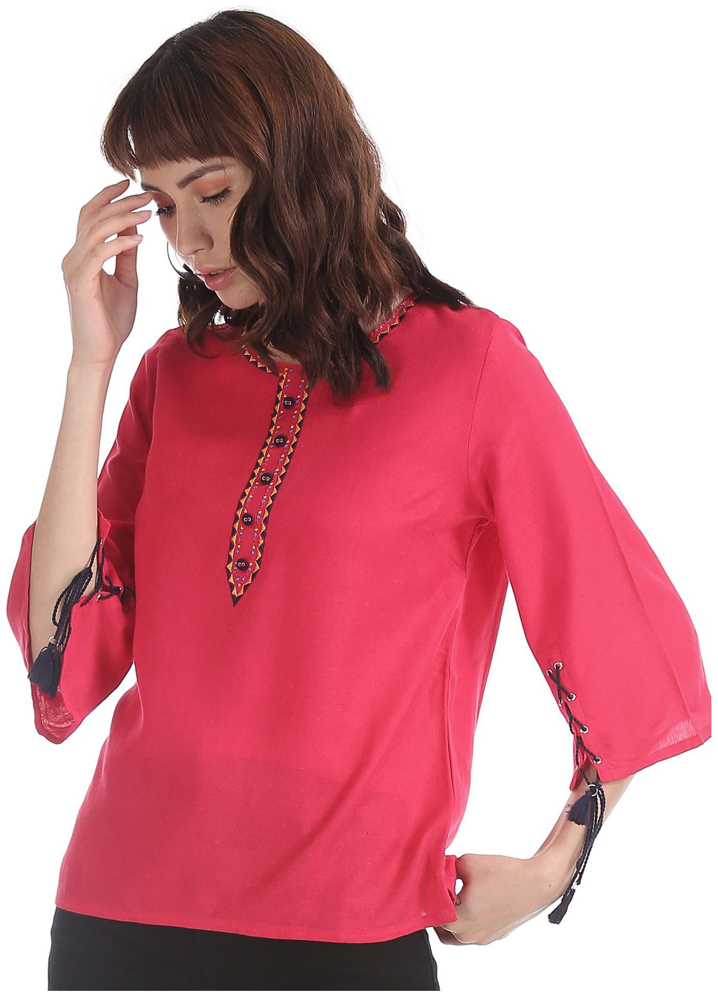 

Bronz Women Embroidered Regular top - Pink