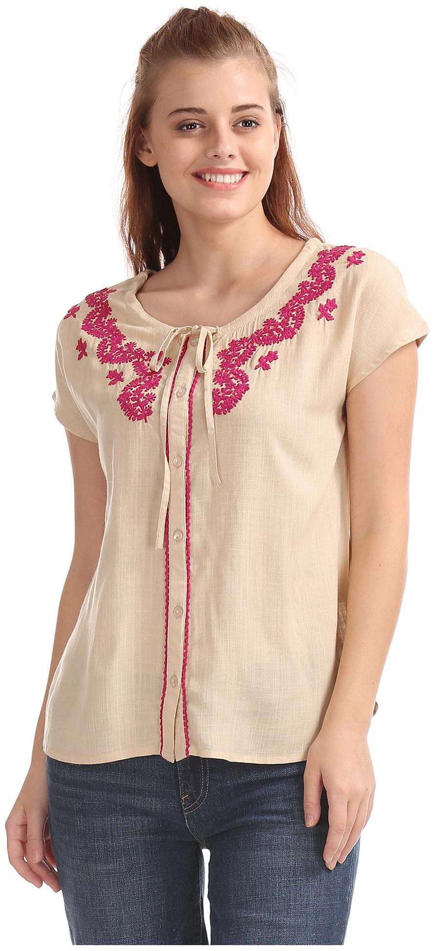 

Bronz Women Embroidered Regular top - Beige