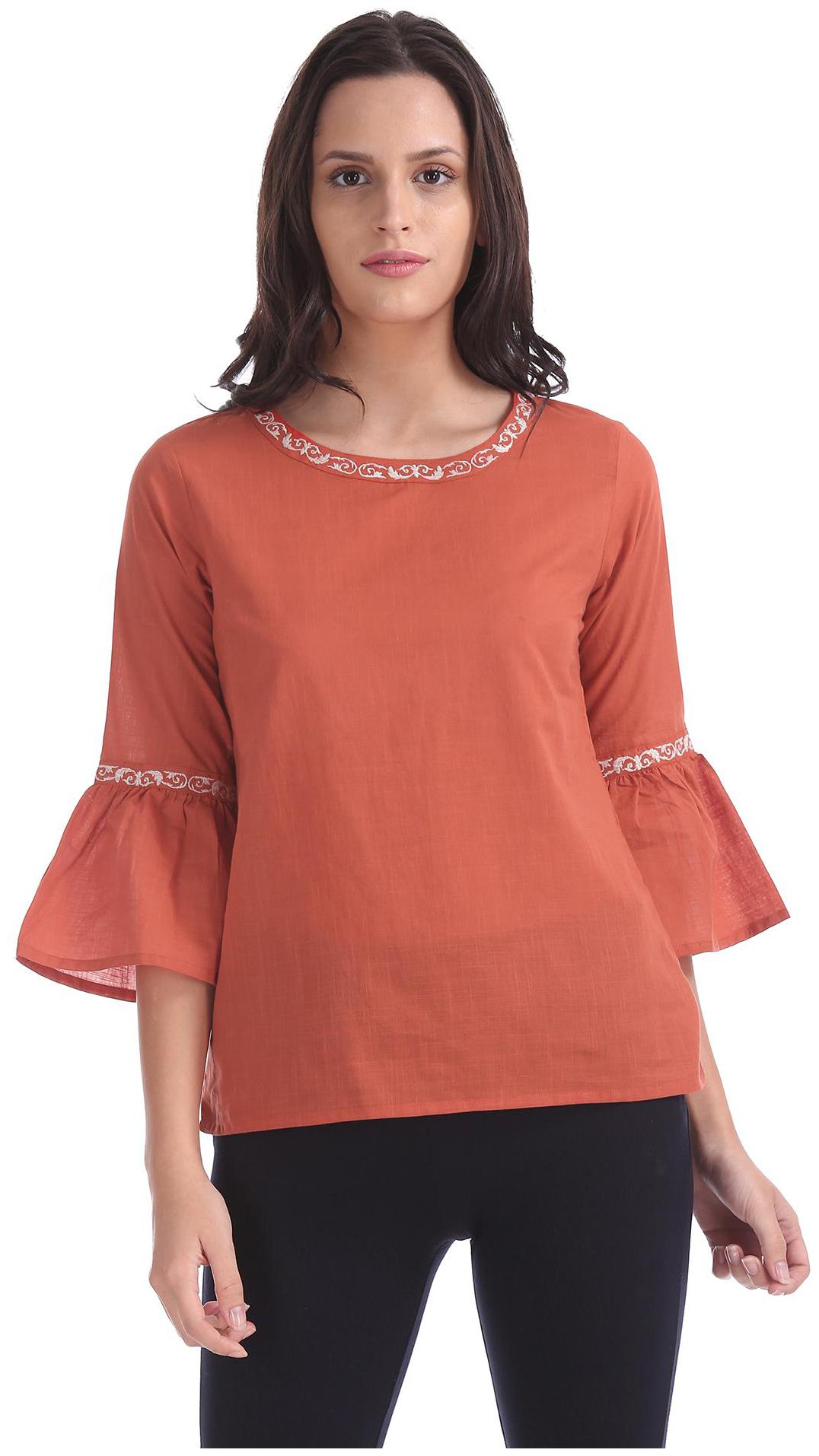 

Bronz Women Solid Regular top - Orange