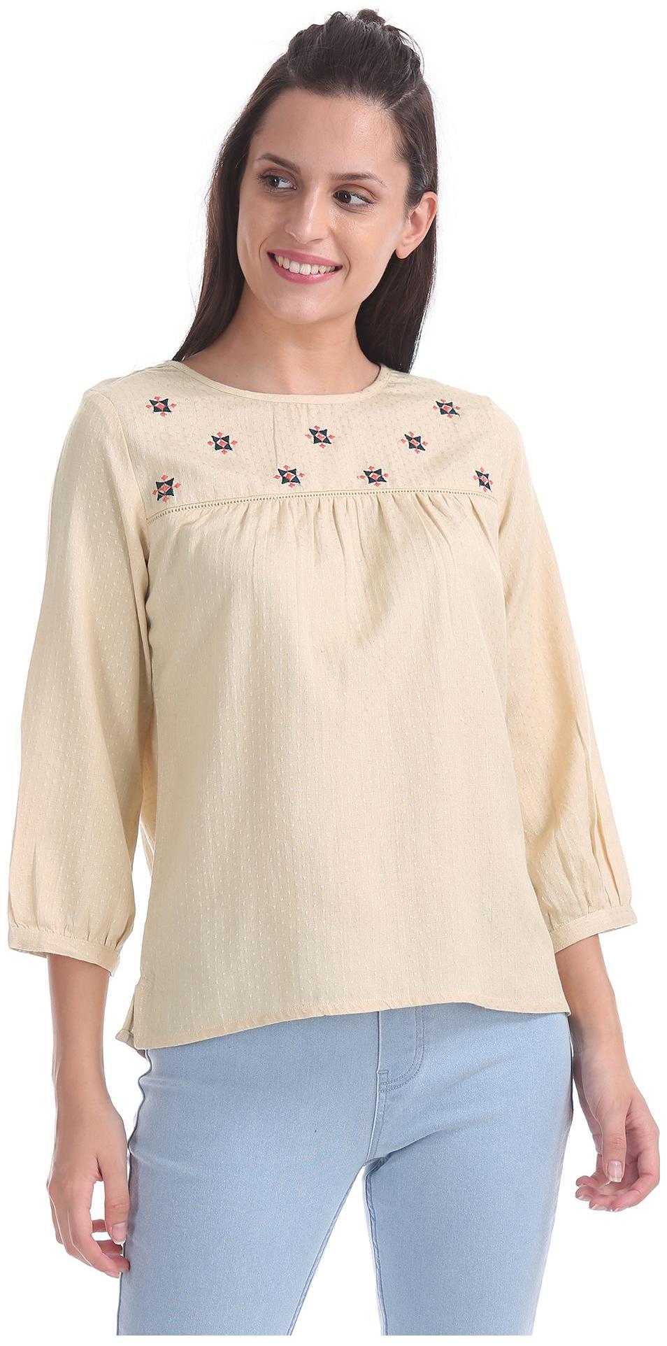 

Bronz Women Self design Regular top - Beige