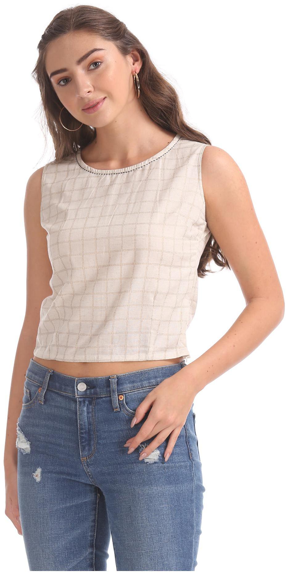 

Bronz Women Checked Regular top - Beige