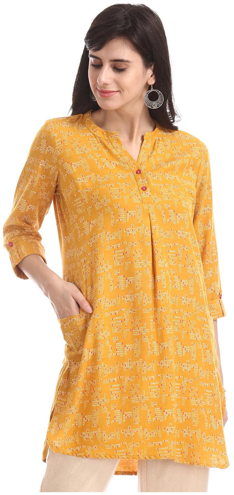 

Bronz Women Printed Regular top - Yellow
