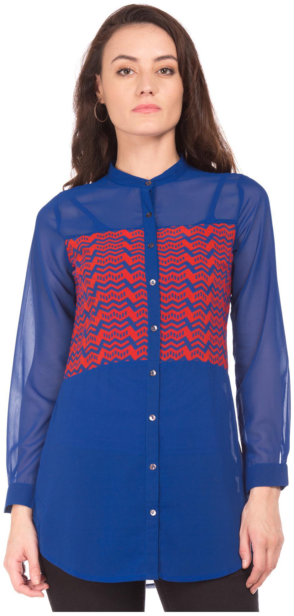 

Bronz Women Blue Printed Regular Fit Shirt