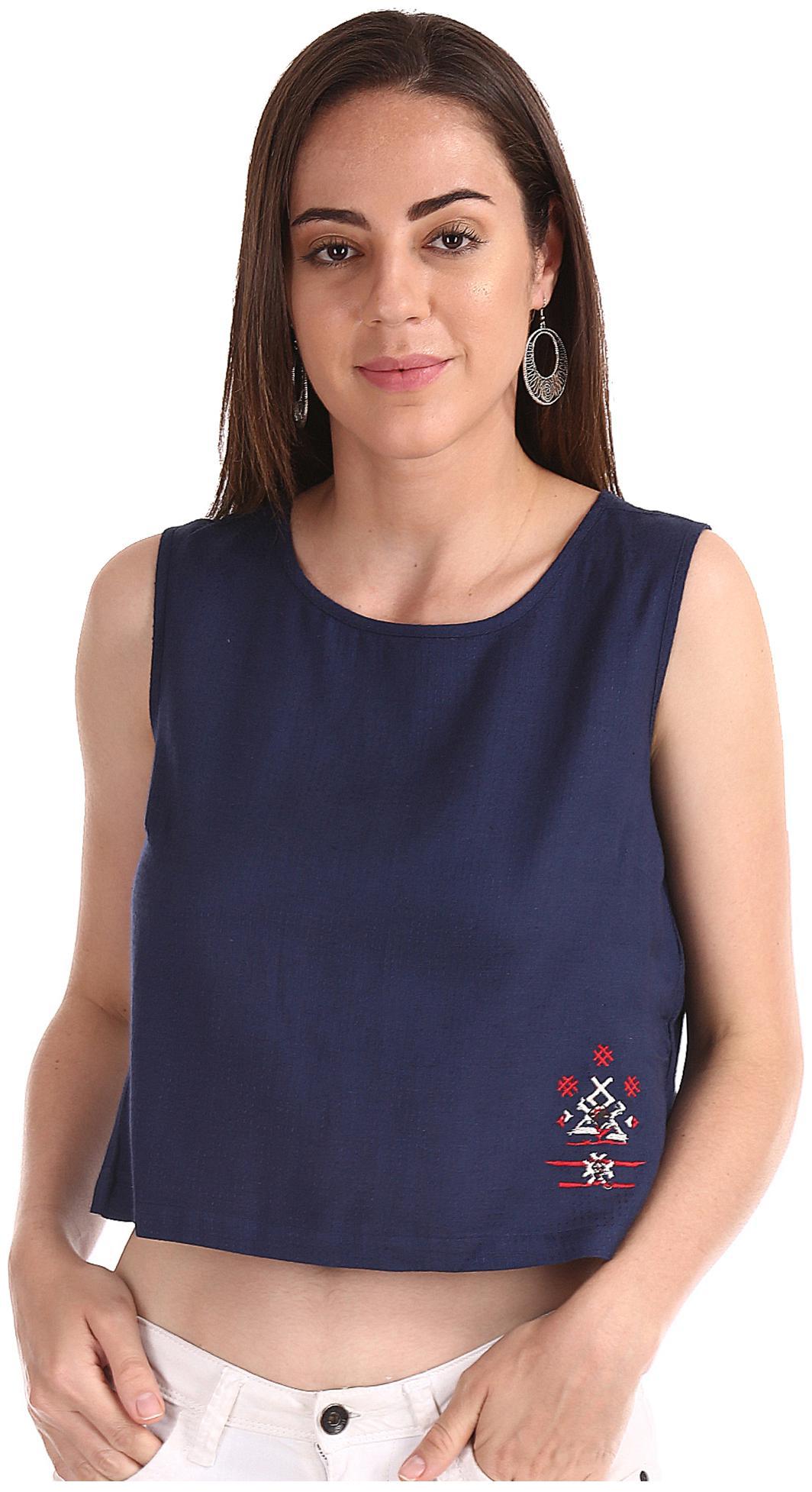 

Bronz Women Self design Regular top - Blue
