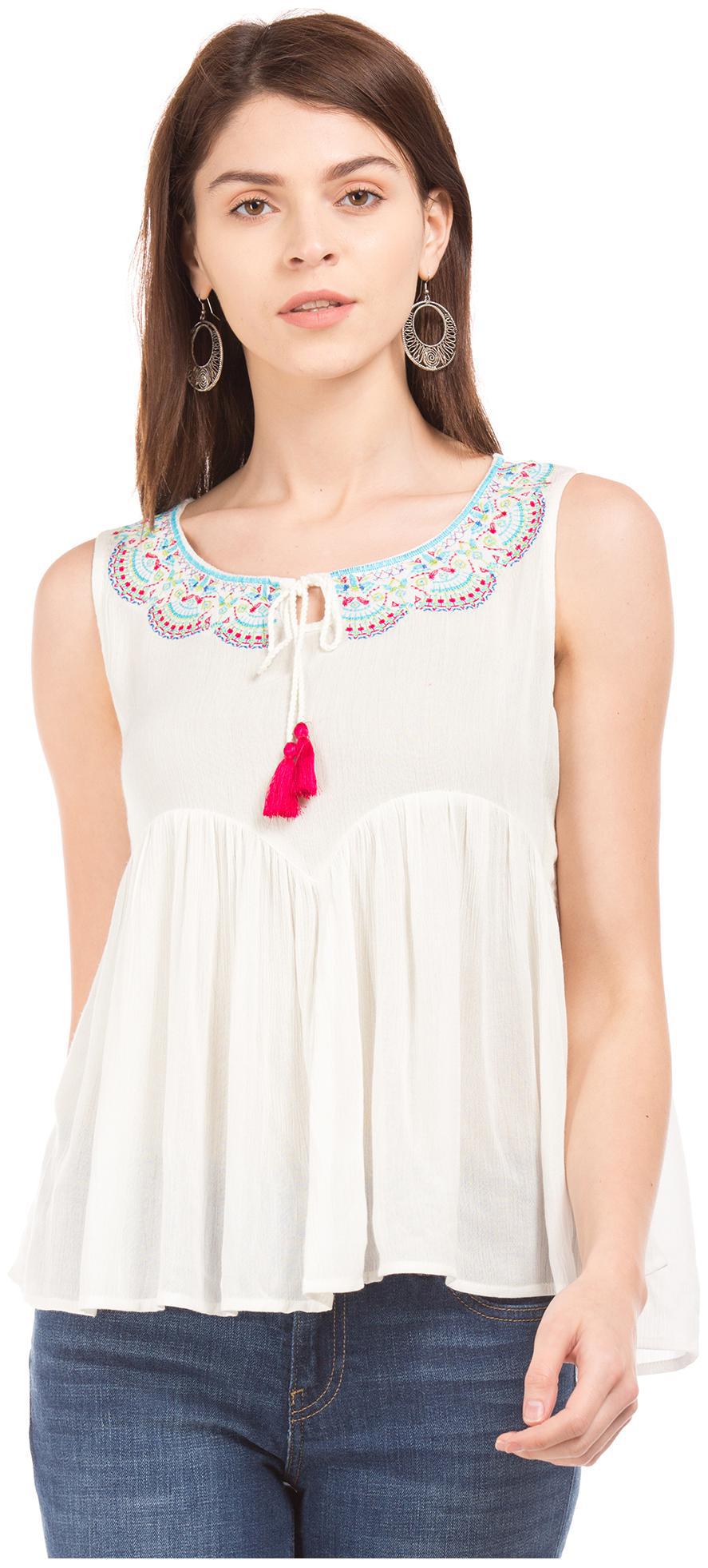 

Bronz Women Embroidered Regular top - White