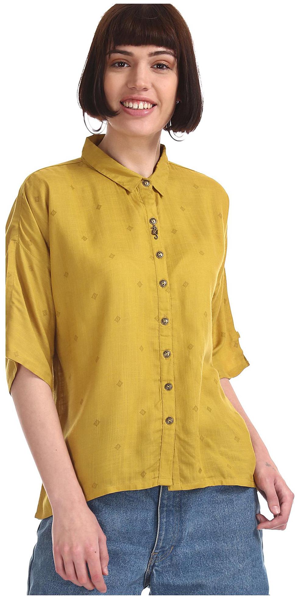 

Bronz Women Yellow Printed Regular Fit Shirt