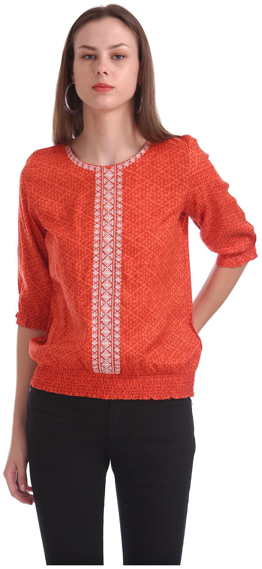 

Bronz Women Printed Regular top - Orange