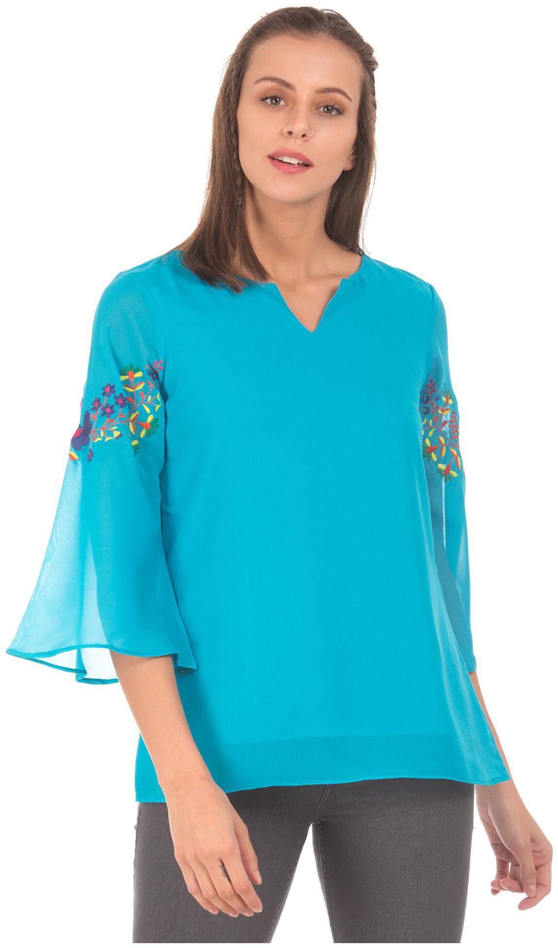 

Bronz Women Embroidered Regular top - Blue