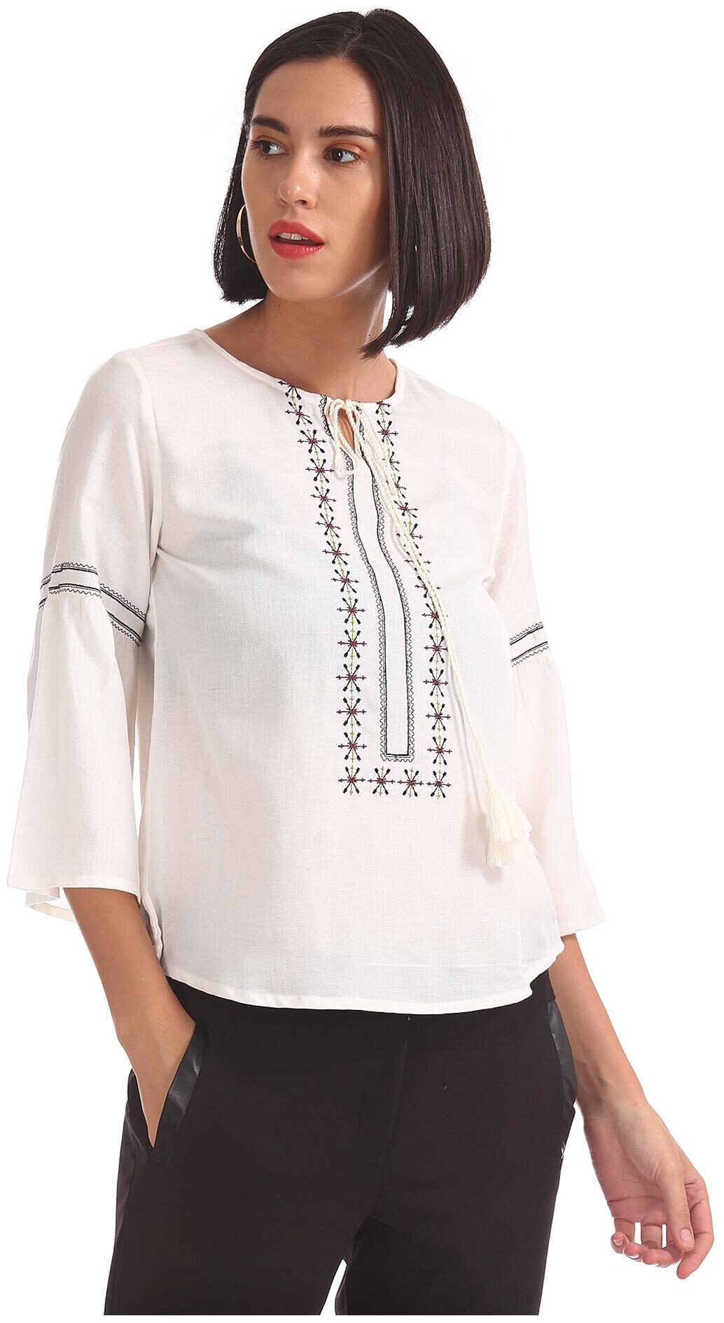 

Bronz Women Embroidered Regular top - White