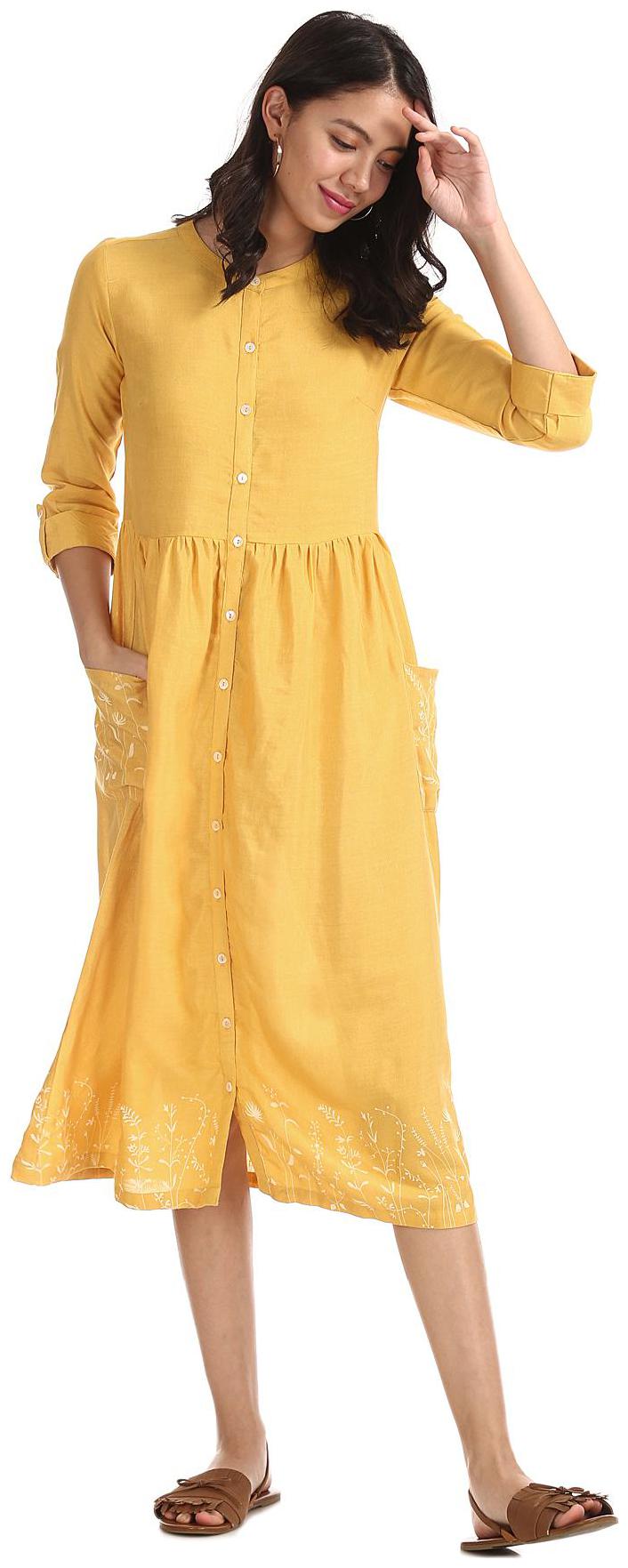 

Bronz Yellow Solid Fit flare dress