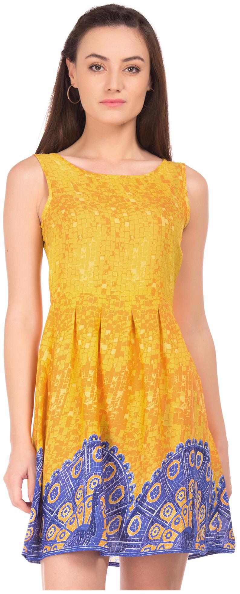 

Bronz Yellow Printed Fit flare dress