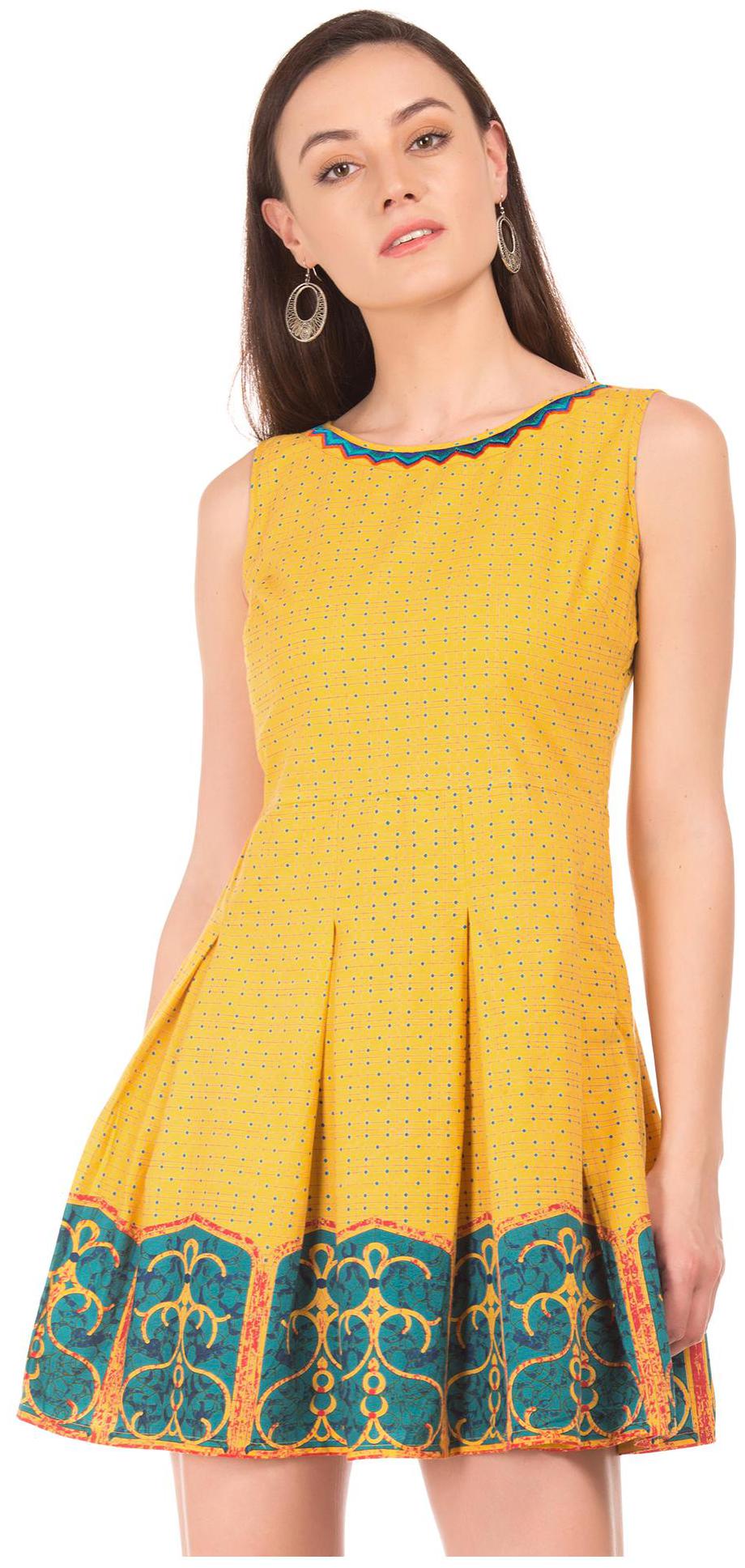 

Bronz Yellow Printed Fit flare dress