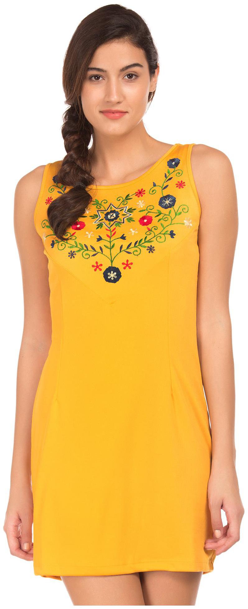 

Bronz Yellow Embroidered Sheath dress
