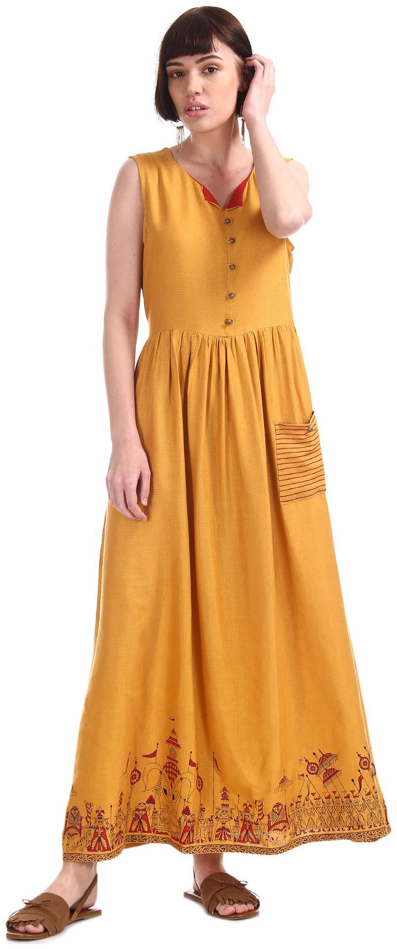 

Bronz Yellow Self design Maxi dress