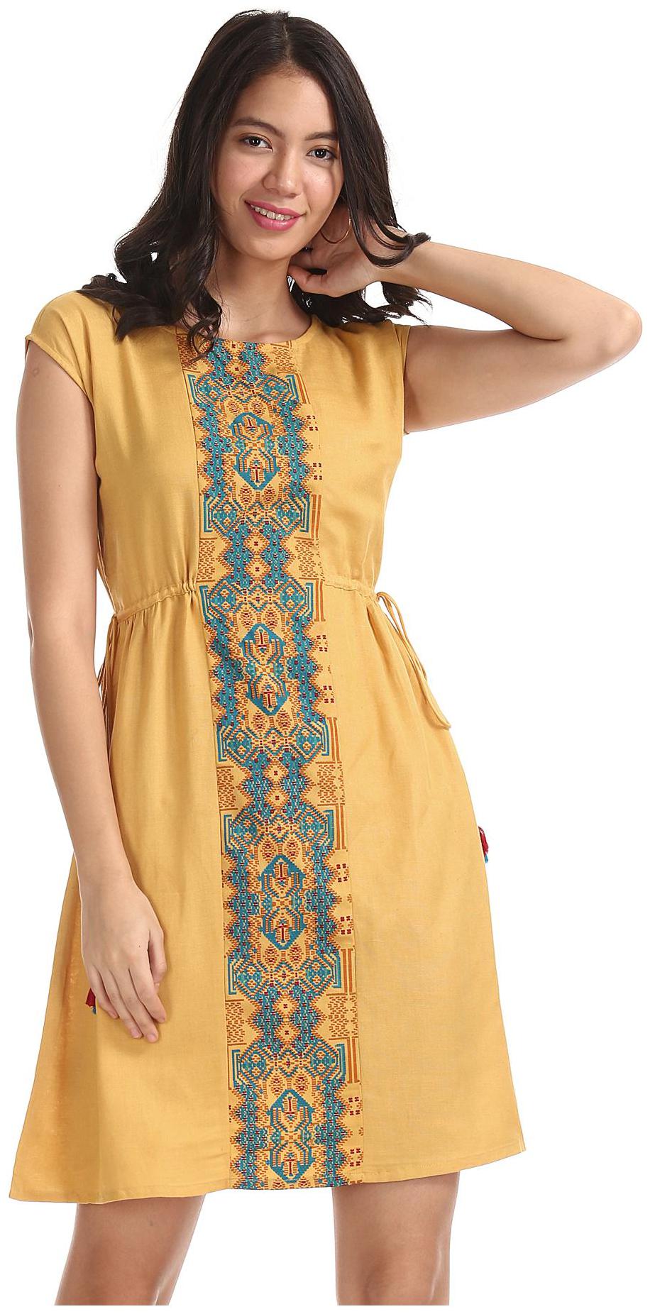 

Bronz Yellow Printed Fit flare dress