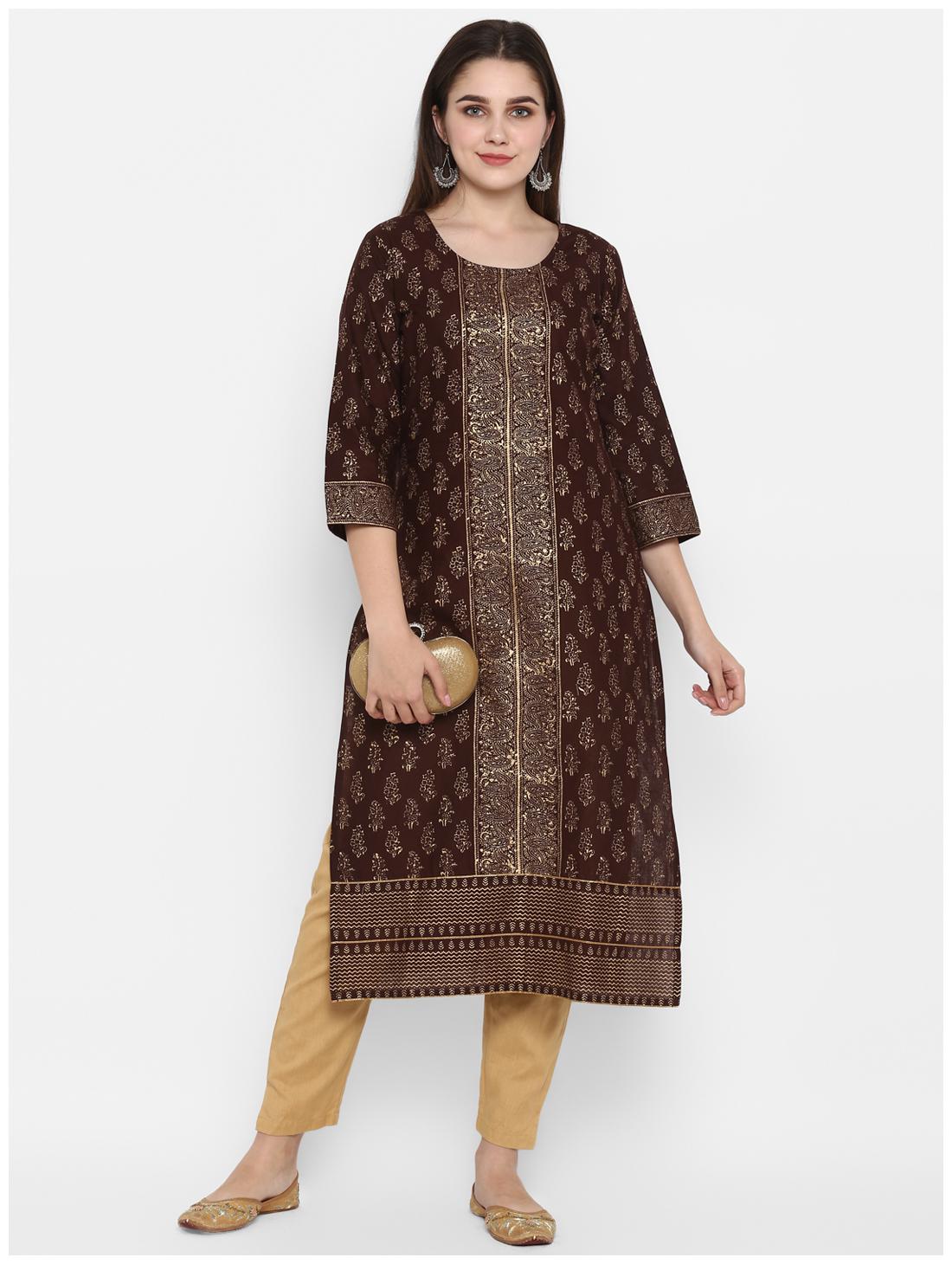 

Zoeyam s Women Brown Printed Straight Kurta