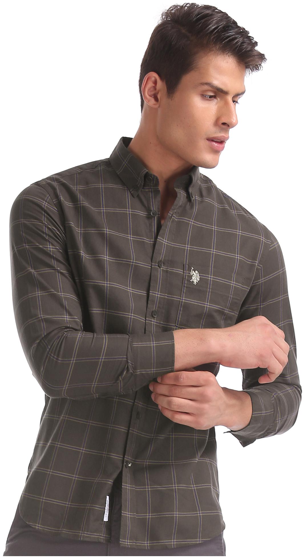 

U S Polo Assn Men Brown Checked Regular Fit Casual Shirt