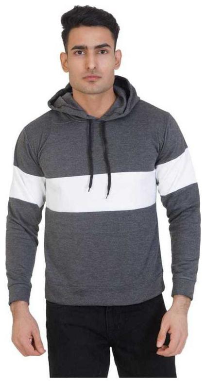 

Bufzone Men Grey White Hooded Sweatshirt