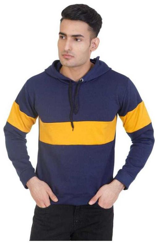 

Bufzone Men Blue Yellow Hooded Sweatshirt