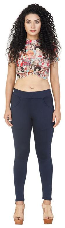 

Bufzone Lycra Solid Blue Jeggings For Women