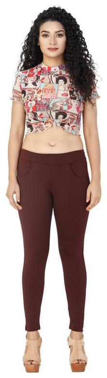 

Bufzone Lycra Solid Maroon Jeggings For Women