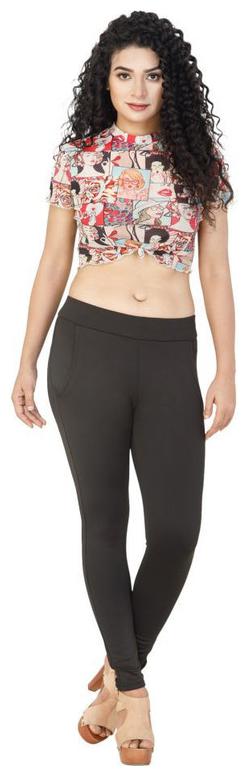 

Bufzone Lycra Solid Black Jeggings For Women