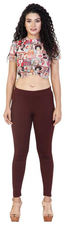 

Bufzone Lycra Solid Maroon Jeggings For Women