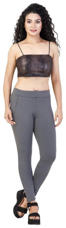 

Bufzone Lycra Solid Grey Jeggings For Women