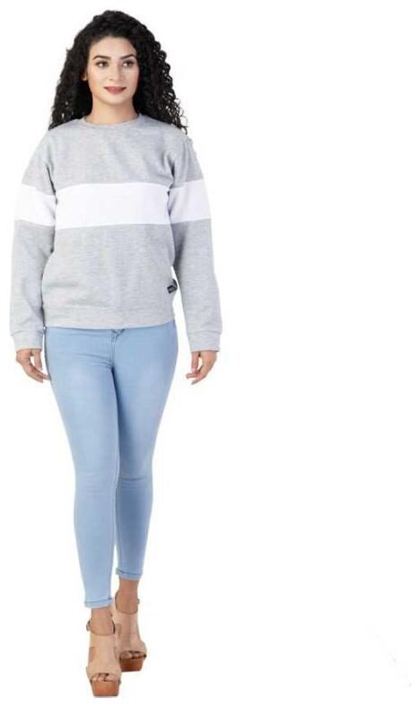 

Bufzone Women Colourblocked Sweatshirt - Grey White