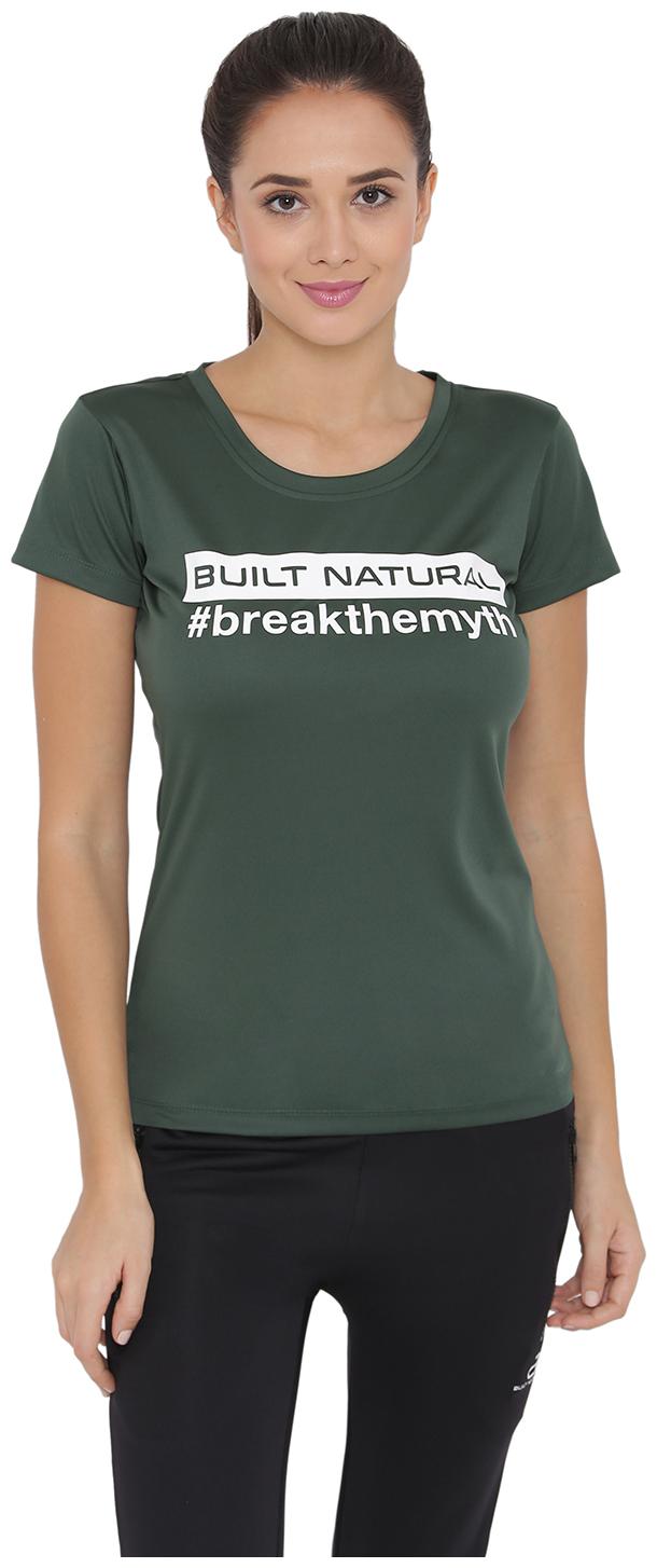 

BUILT NATURAL Women Green Regular fit Round neck Polyester T shirt