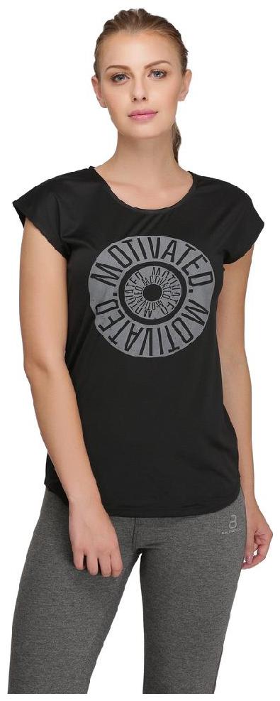 

BUILT NATURAL Women Printed Sports T-Shirt - Black