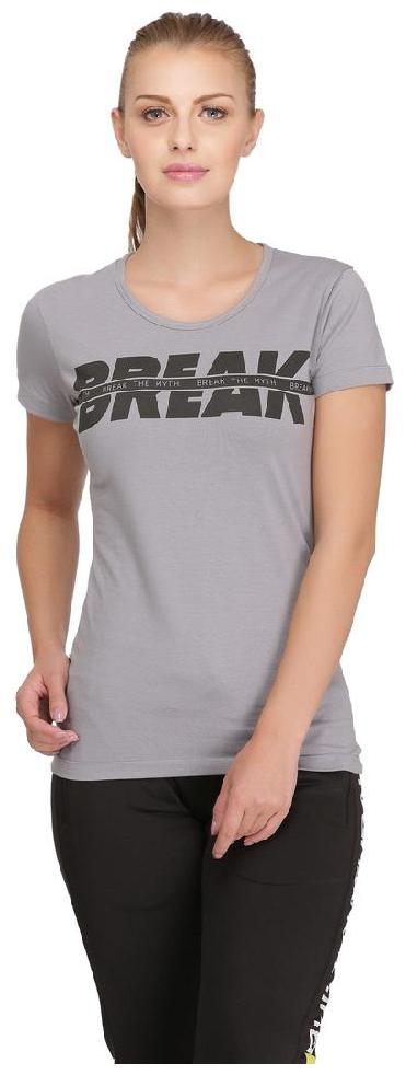

BUILT NATURAL Women Printed Sports T-Shirt - Grey