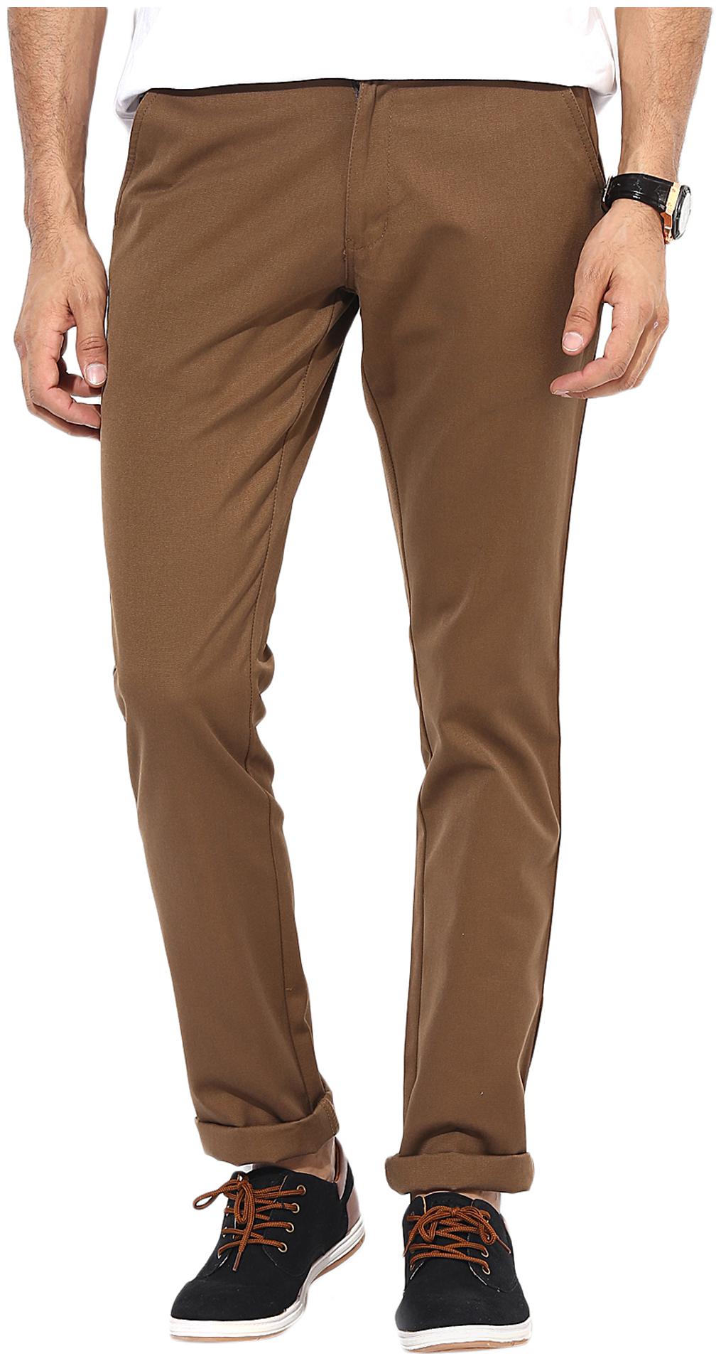 

BUKKL Men Brown Solid Slim fit Regular trousers