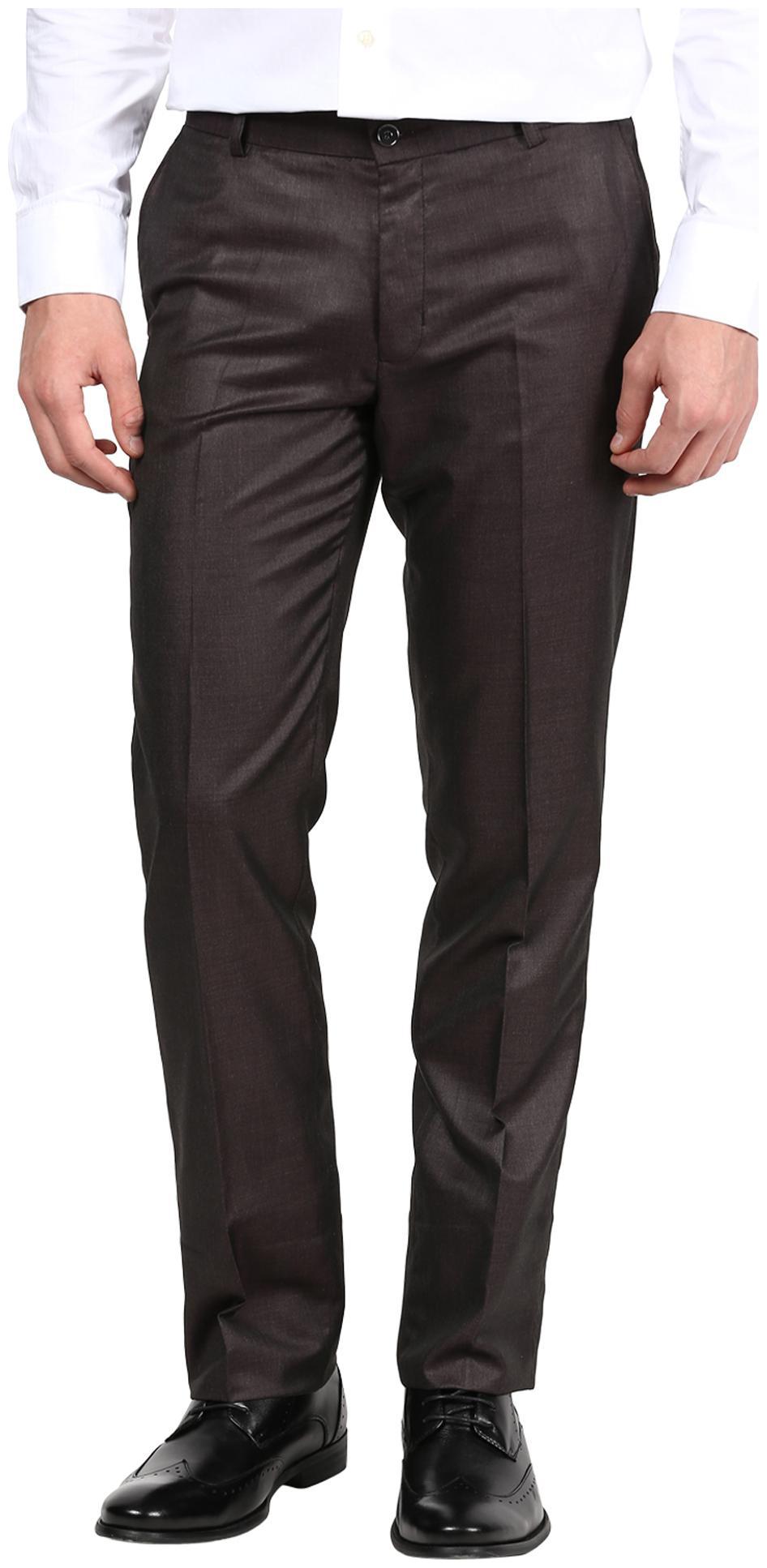 

BUKKL Men Solid Slim Fit Formal Trouser - Brown