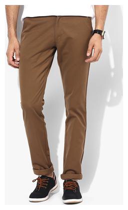 

BUKKL Men Brown Solid Slim fit Regular trousers