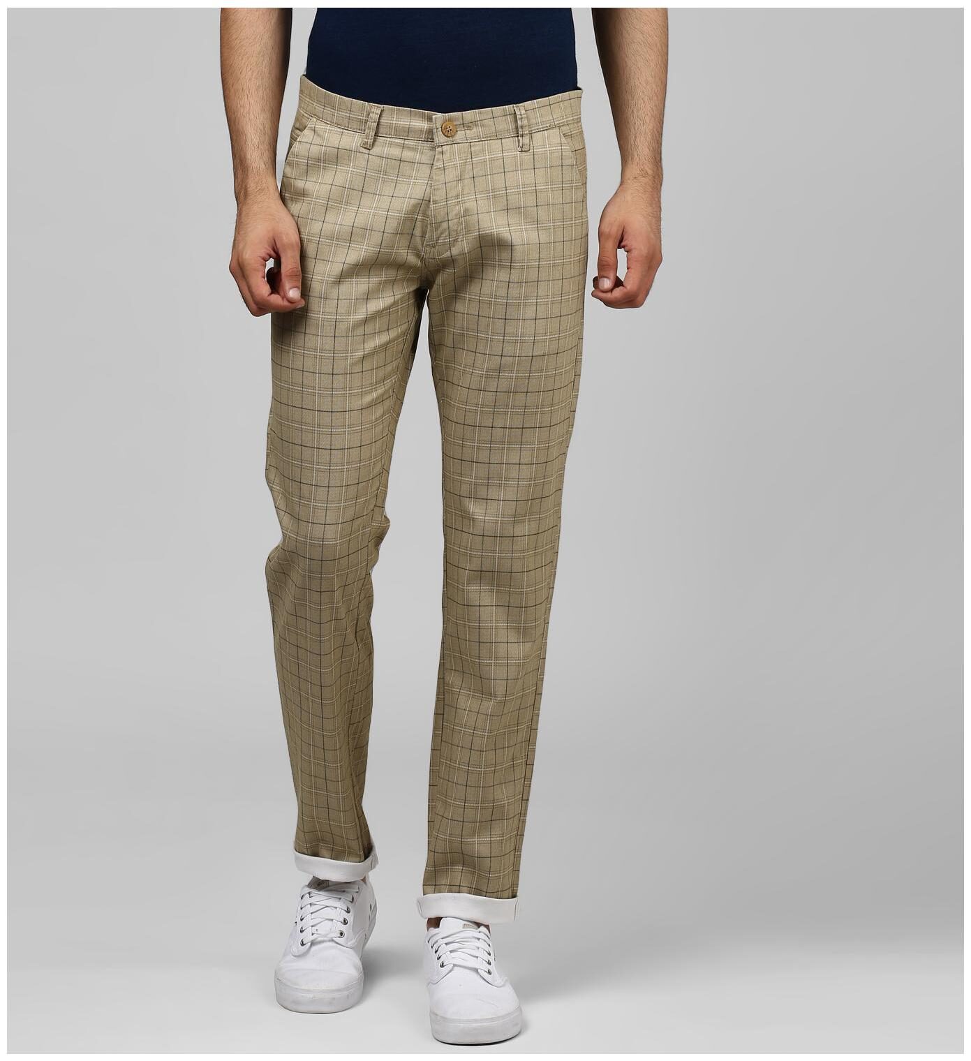 

BUKKL Men Beige Checked Tapered fit Chinos